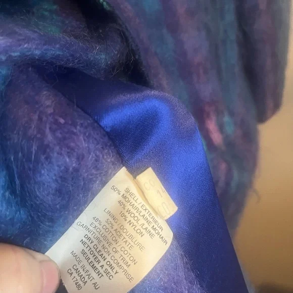 Fashion Gallery Blue Purple Mohair Wool Plaid Longline Coat M - Picture 14 of 14